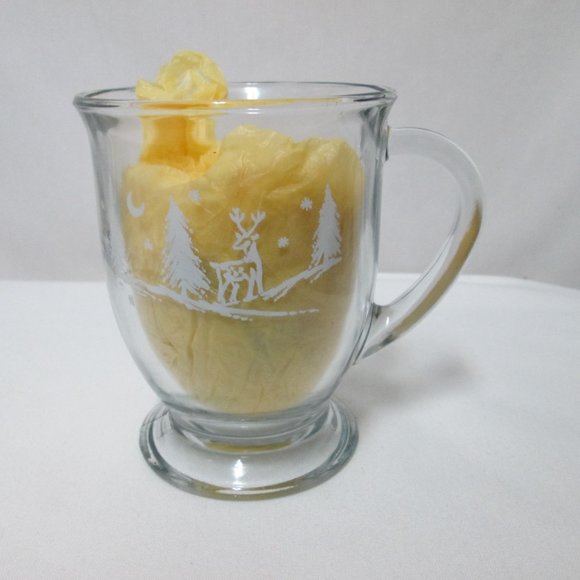 Anchor Hocking  Clear Glass Pedestal Mugs Set 2 reindeer trees Christmas Holiday - Picture 2 of 10